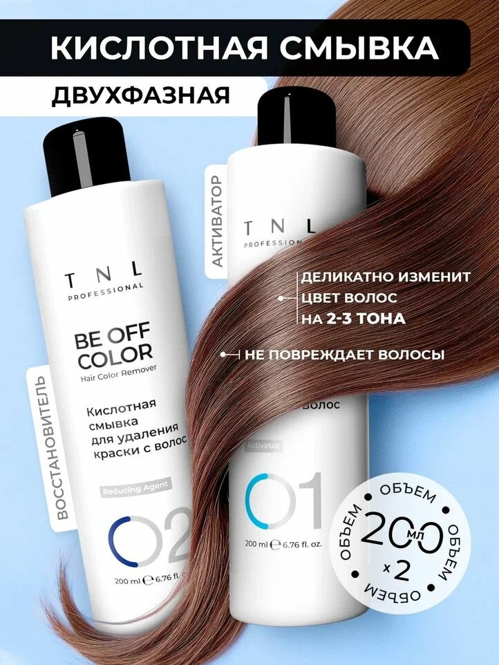 TNL Professional Be Off Color кислотная смывка для удаления краски с волос (активатор 200 мл; восстановитель 200 мл)
