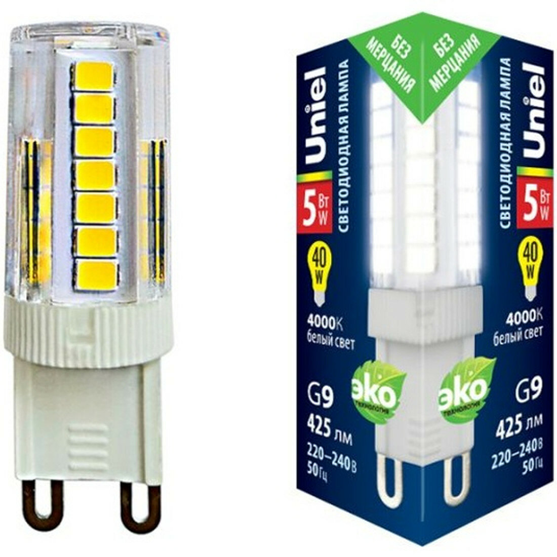 Лампа Uniel LED-JCD G9 5Вт теплый свет 4000К