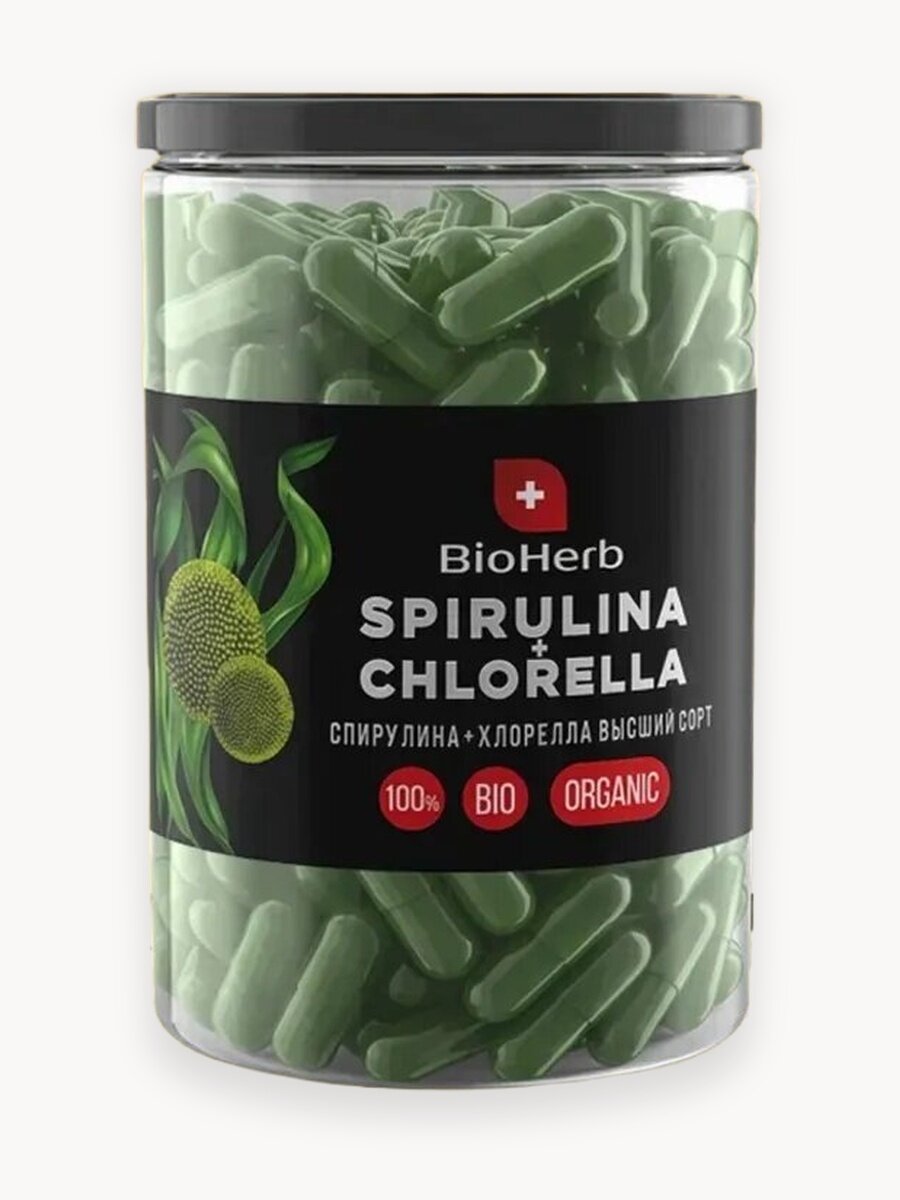 Спирулина и хлорелла в капсулах 500 мг для похудения 180 штук