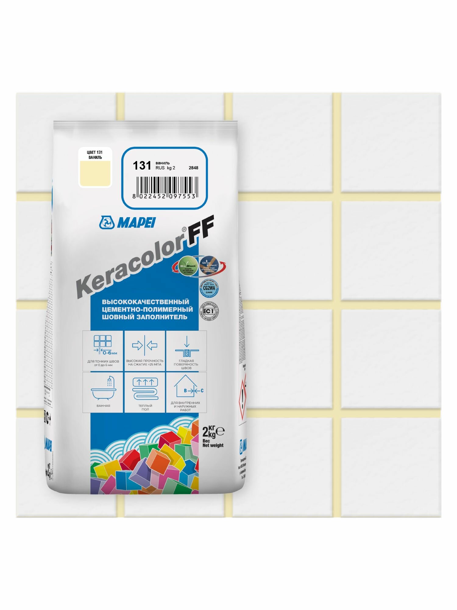 Затирка цементная Mapei Keracolor FF 131 цвет ваниль 2 кг
