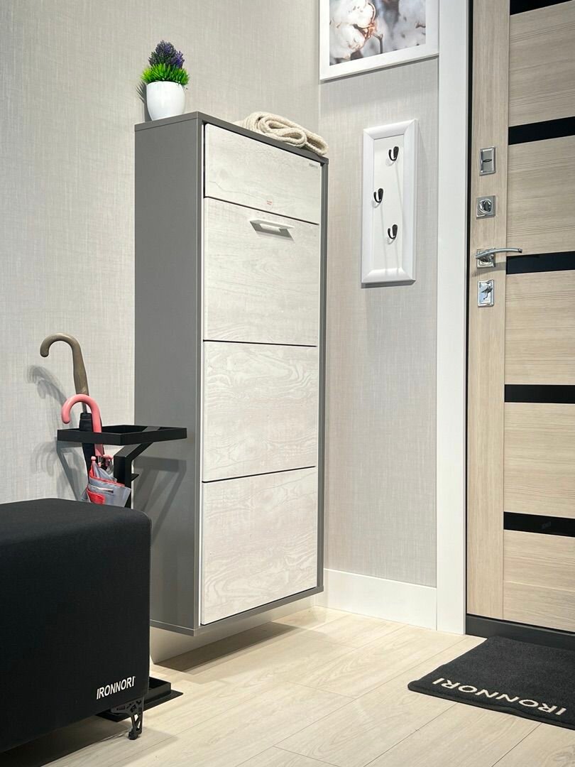 Обувница в прихожую IRONNORI Лайт Плюс 3 секции  Лофт Бетон Пайн  профиль белый  121х54 5х20 см