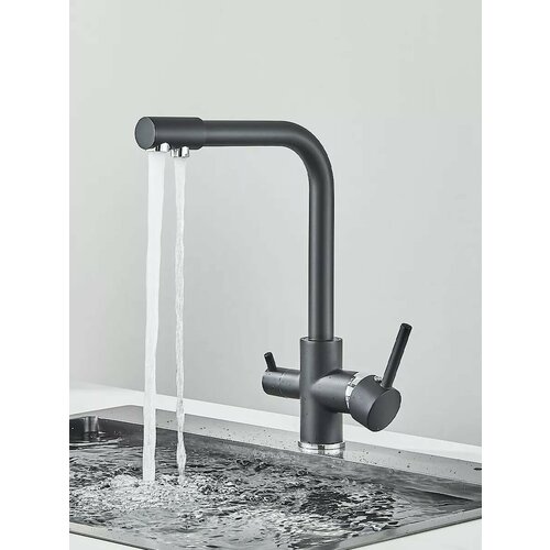 Смеситель для кухни с подключением к фильтру черный 2400₽