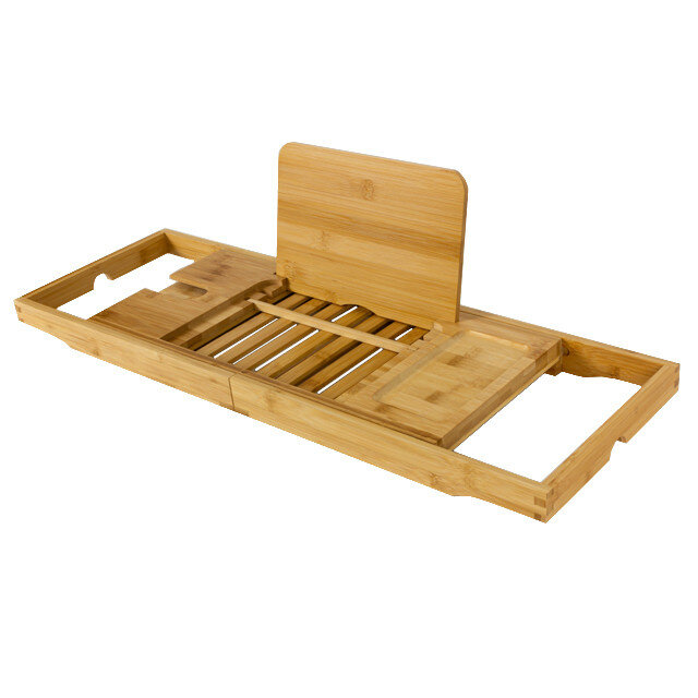 Полка-столик для ванной раздвижная бамбук