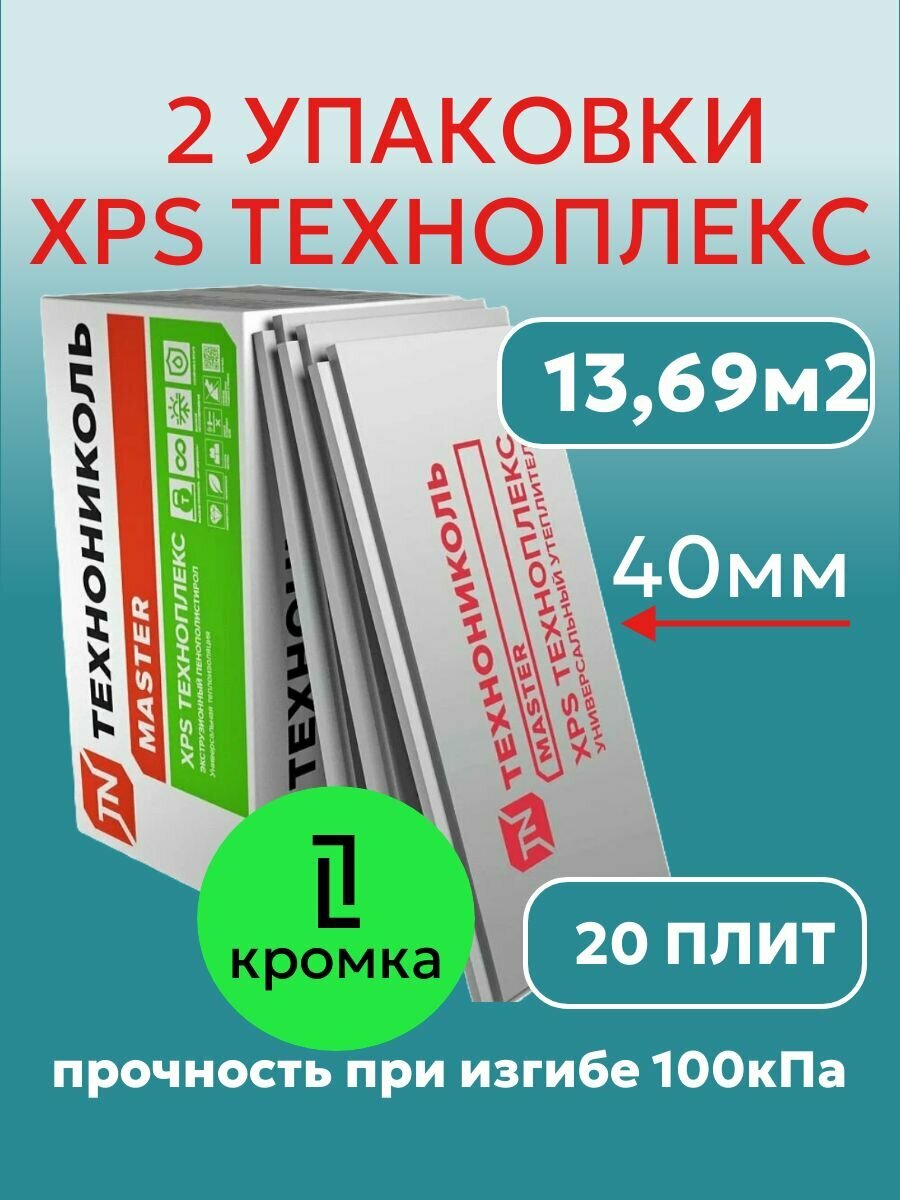 Утеплитель ТЕХНОНИКОЛЬ "Техноплекс", экструдированный, 40мм, 2 упаковки