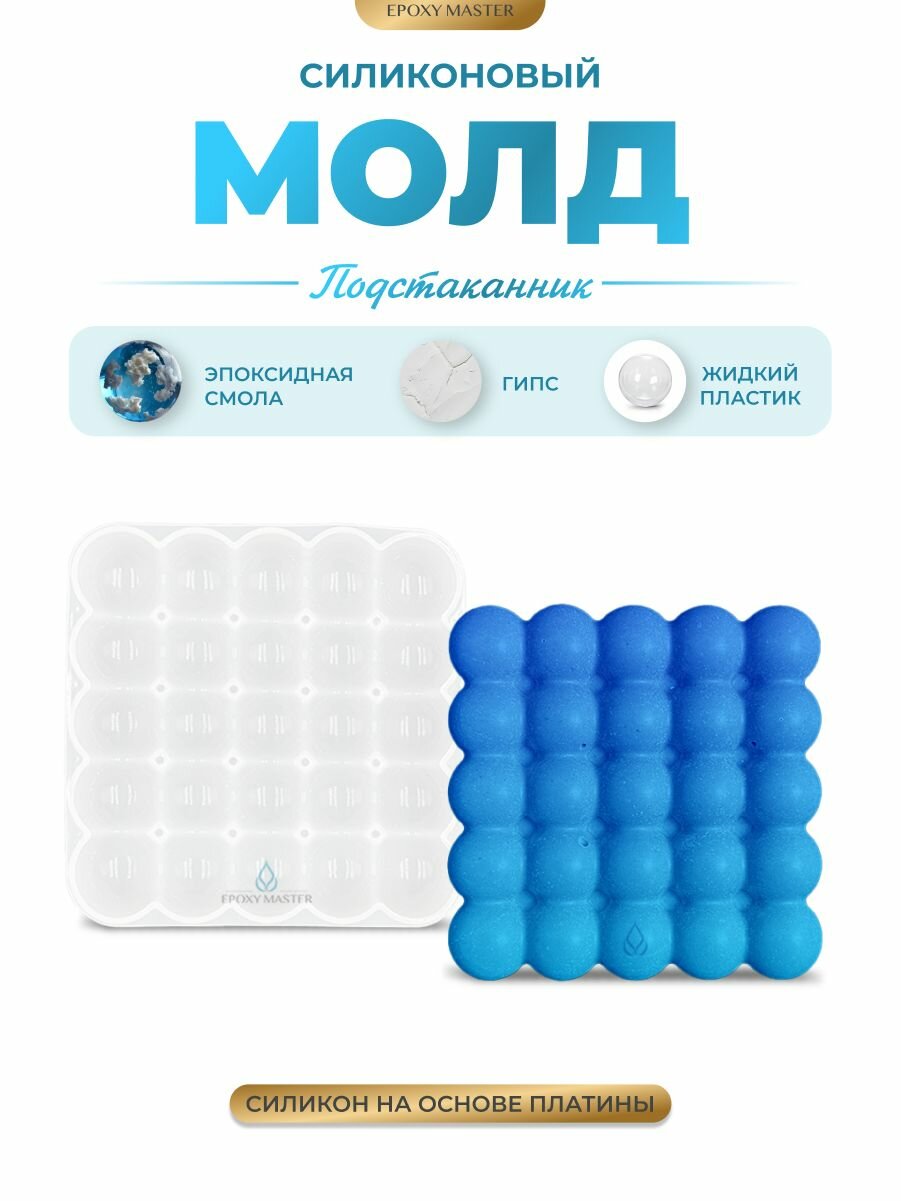 Силиконовый молд для гипса EPOXYMASTER Подстаканник с полусферами, 10х10см