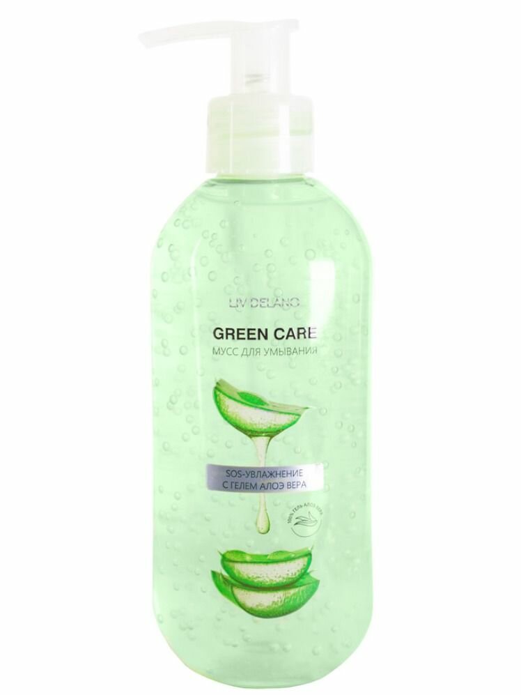 Liv Delano Пенка для умывания лица мусс GREEN CARE SOS увлажняющий с гелем алоэ вера, 200 мл