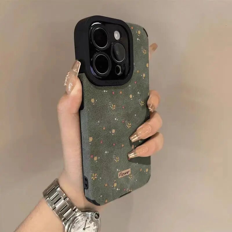 Чехол для iPhone 13 Mini, зеленый, с цветами