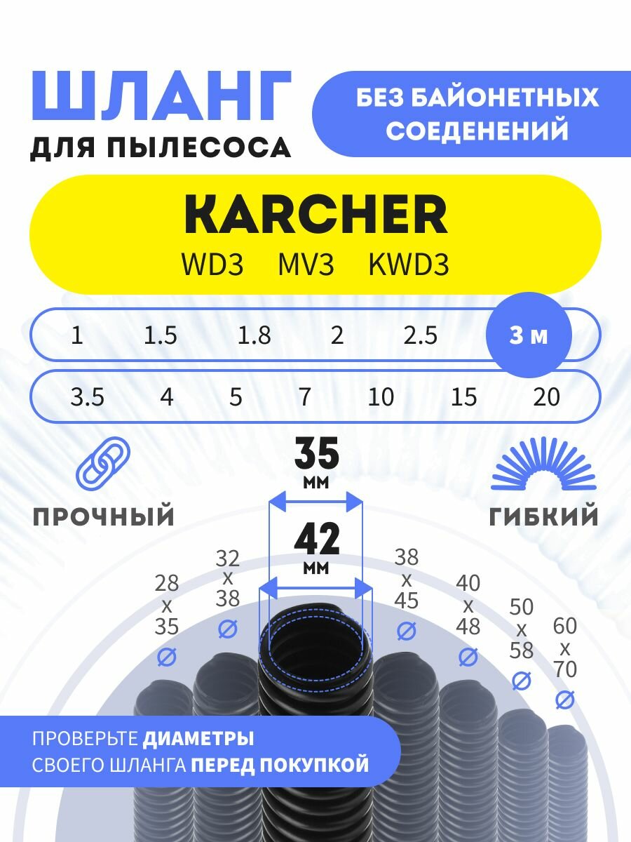 Шланг гибкий для пылесосов Karcher серий WD3/MV3/KWD3 3 м