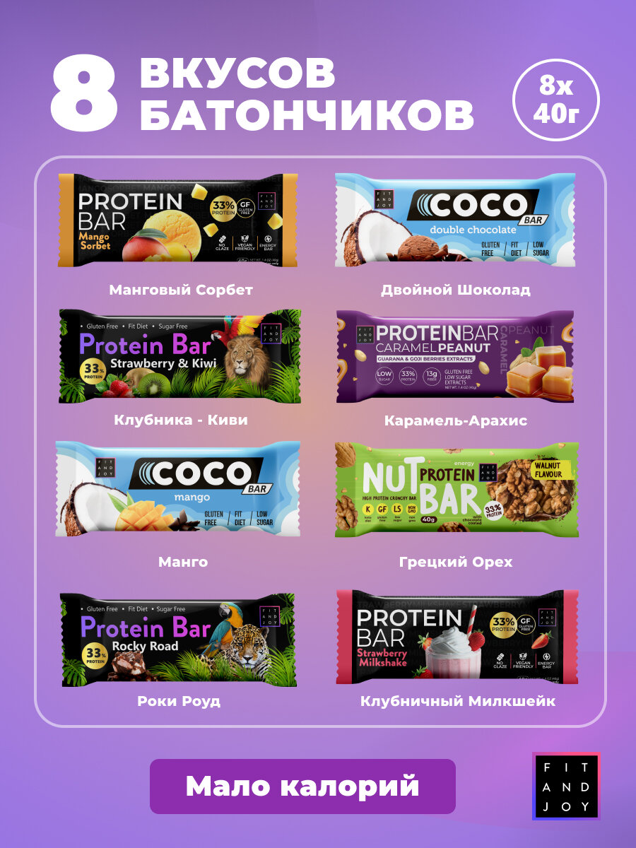 Протеиновый батончики ассорти набор 8шт, пп питание — фото 1