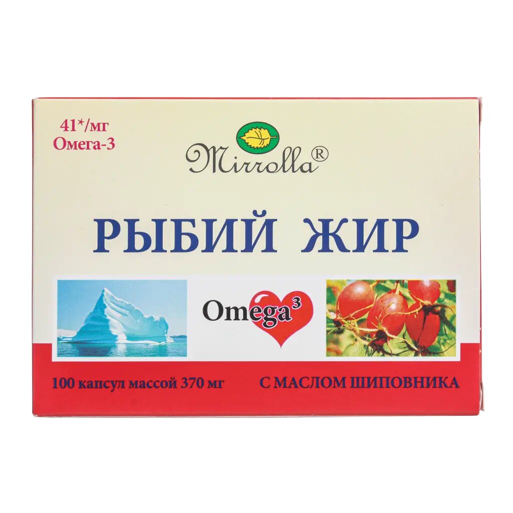 Mirrolla Рыбий жир с маслом шиповника капсулы массой 370 мг 100 шт