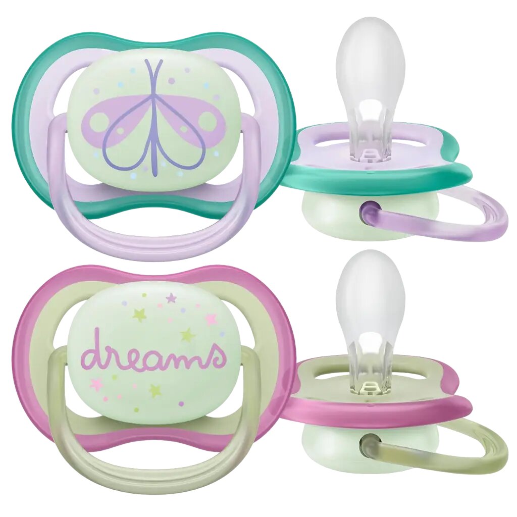 Philips Avent Пустышка светящаяся Ultra Air Night SCF376/19 в комплекте с футляром для хранения и стерилизации 0-6 мес 2 шт