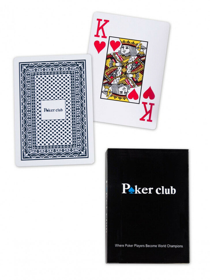 Карты игральные, профессиональные, 54 штуки, из 100% пластика, Poker club, цвет рубашки синий — фото 1