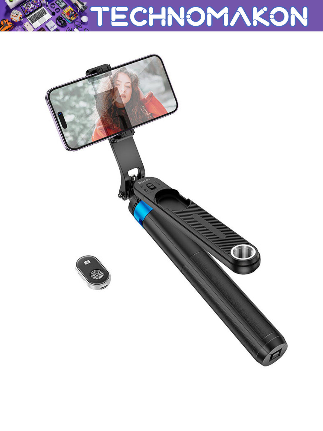 Монопод для селфи Hoco K22 Handy, трипод с пультом BT, черный, 1.75 м — фото 1