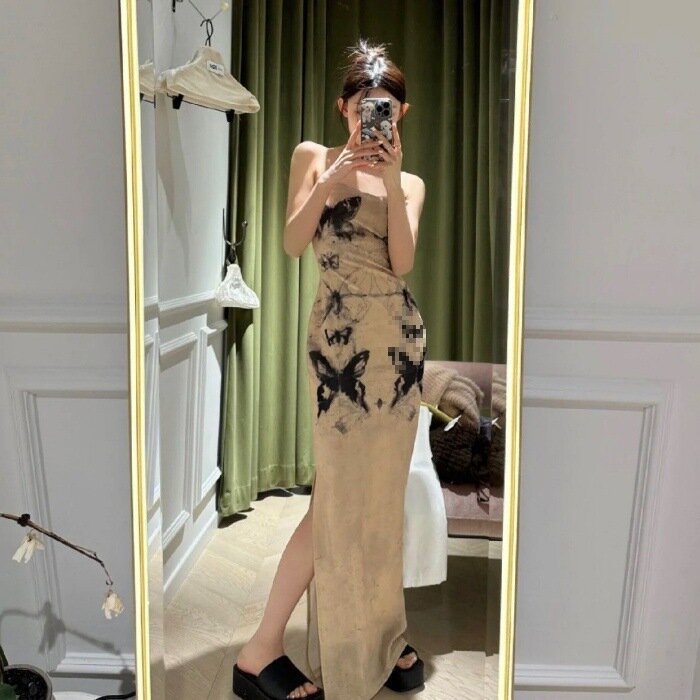 Платье-бабочка, женское, летнее, французское, с принтом, для похудения талии