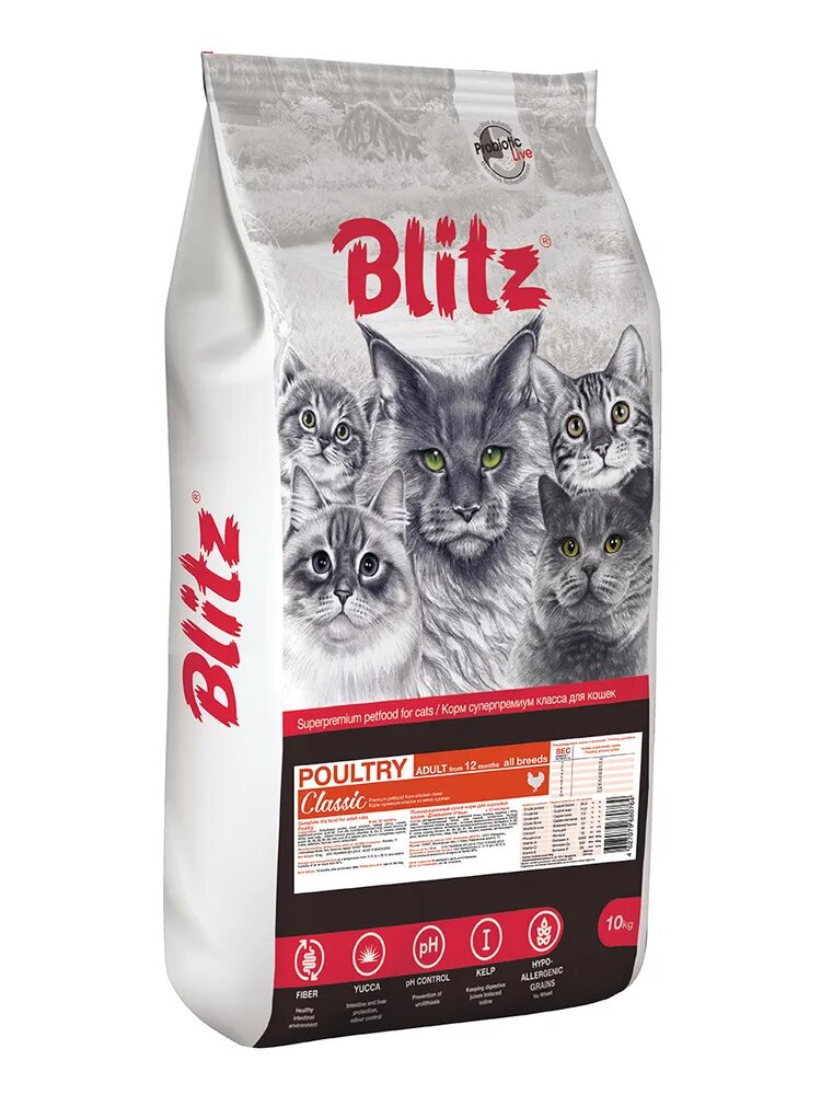 Сухой корм BLITZ ADULT CATS POULTRY /сухой корм для взрослых кошек с Домашней птицей/10кг
