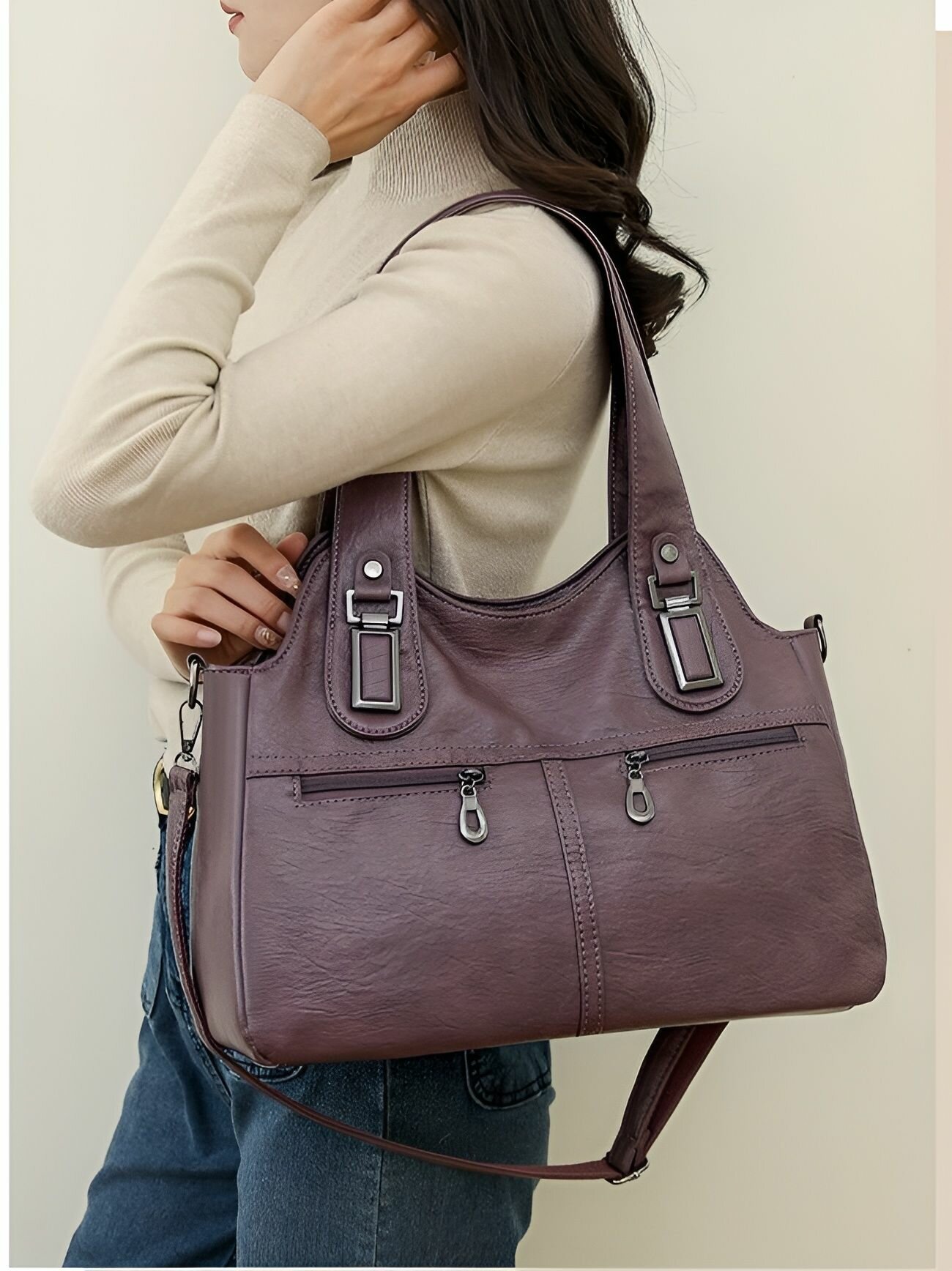 Сумка тоут КожаноFF, фактура зернистая, фиолетовый — фото 1