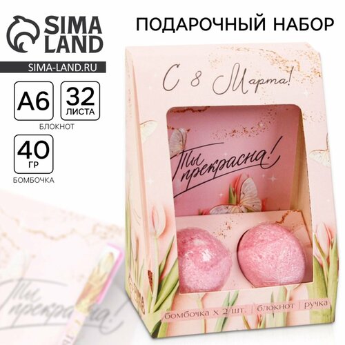 Подарочный набор блокнот ручка бурлящий шар 40 гр 2 шт Ты совершенна 467₽