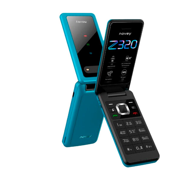 Кнопочный мобильный телефон Novey Z320 GSM с 2 - SIM слотами раскладушка, синий — фото 1