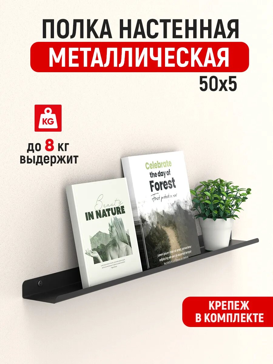 Настенная полка для картин и постеров металл 50x5 см черная