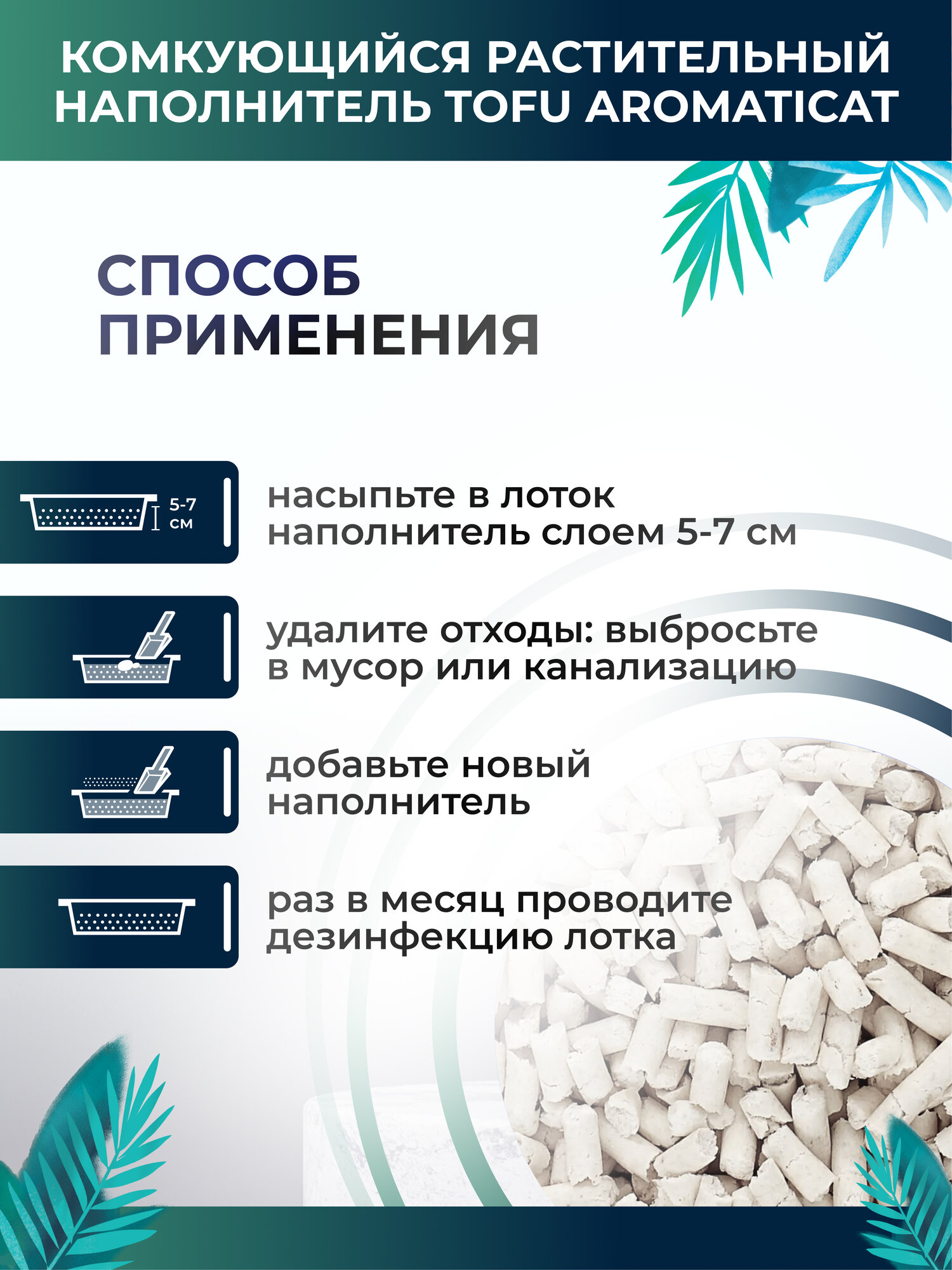 Комкующийся растительный наполнитель тофу Зелёный чай для кошачьего туалета Aromaticat, 4,5 кг — фото 1