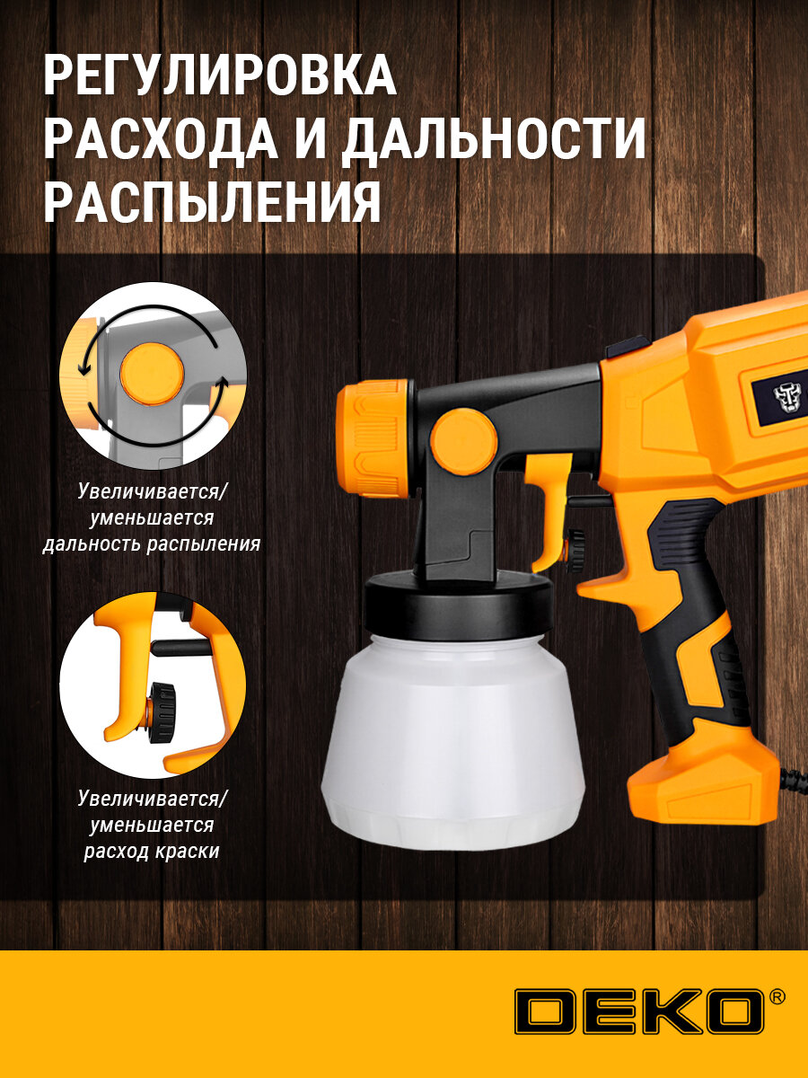 Краскопульт электрический DEKO SG500D, мощность 500 Вт, сопло 2,5мм, бачок 800 мл, регулировка — фото 1
