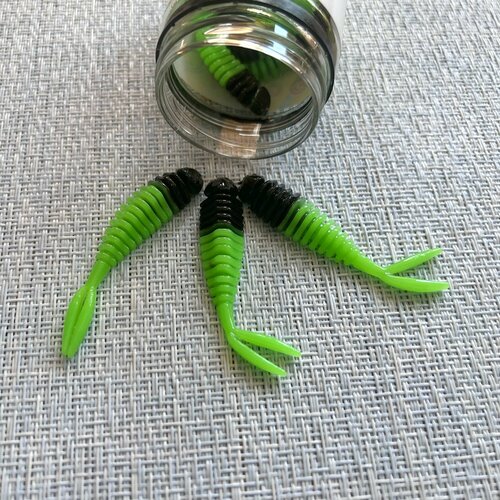 Силиконовая приманка для форели Креветка 55 мм, 10 шт в банке, аттрактант Сыр, цвет Зеленый-черный