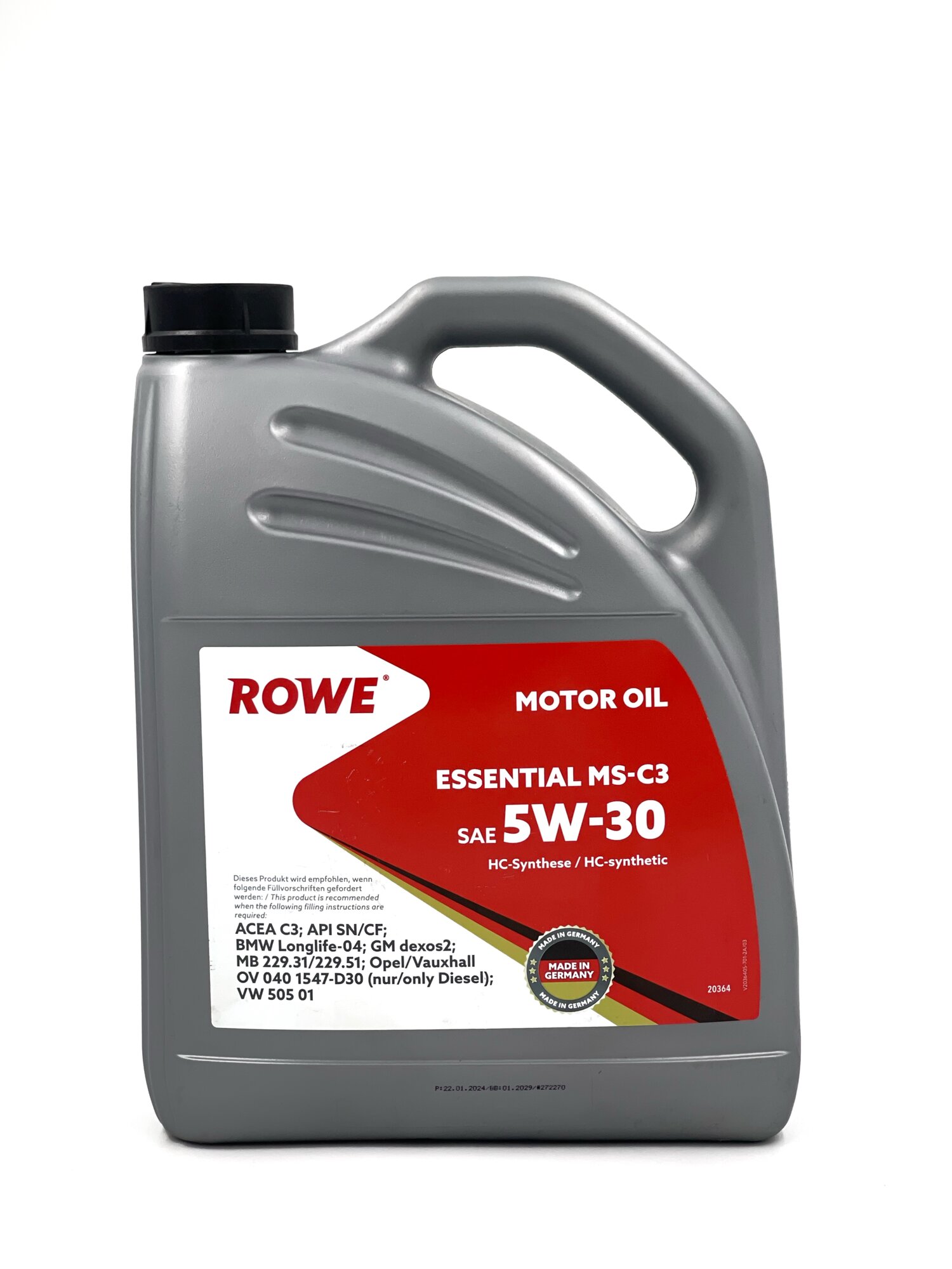 Масло моторное Rowe essential MS-C3 5w-30, HC-синтетическое 5 литров