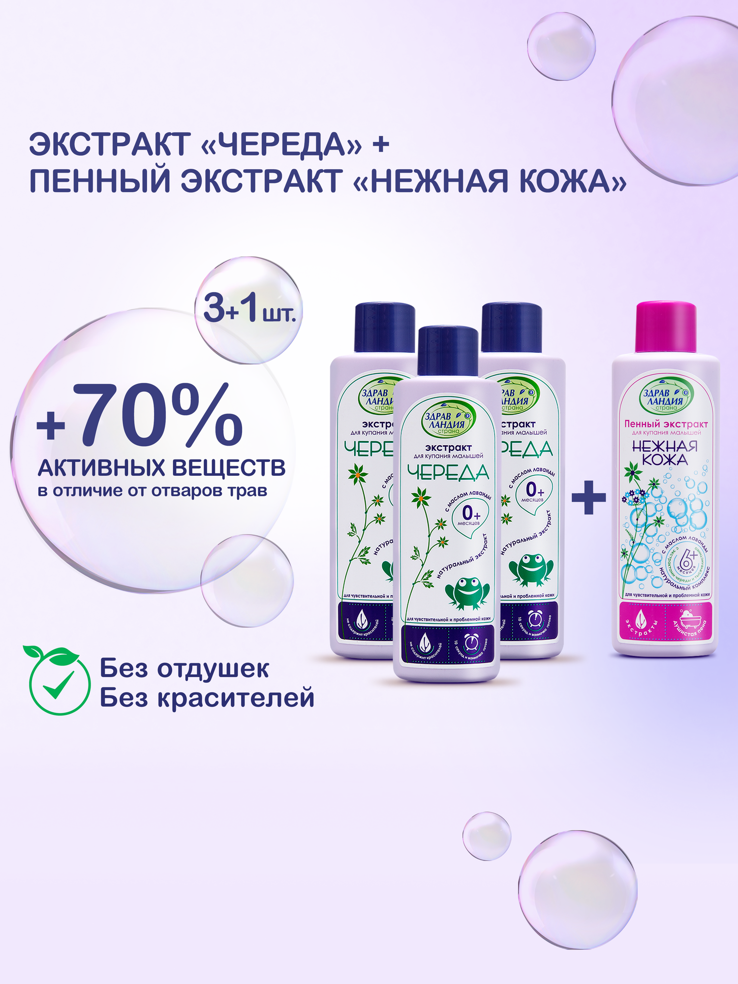 Набор для купания "Экстракты Череда + Нежная Кожа", из 4-х предметов