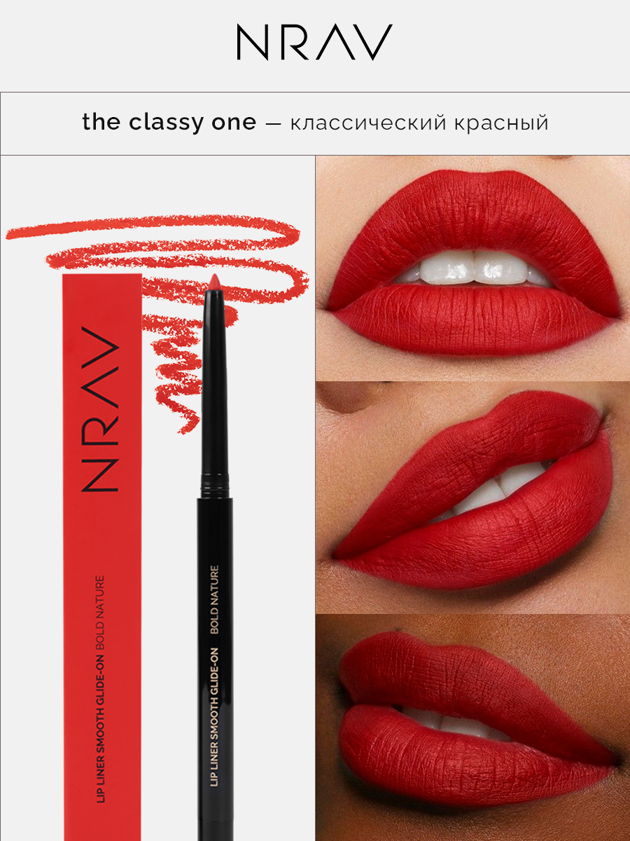 Карандаш для губ NRAV, гелевый, стойкий, с точилкой, классический красный — фото 1