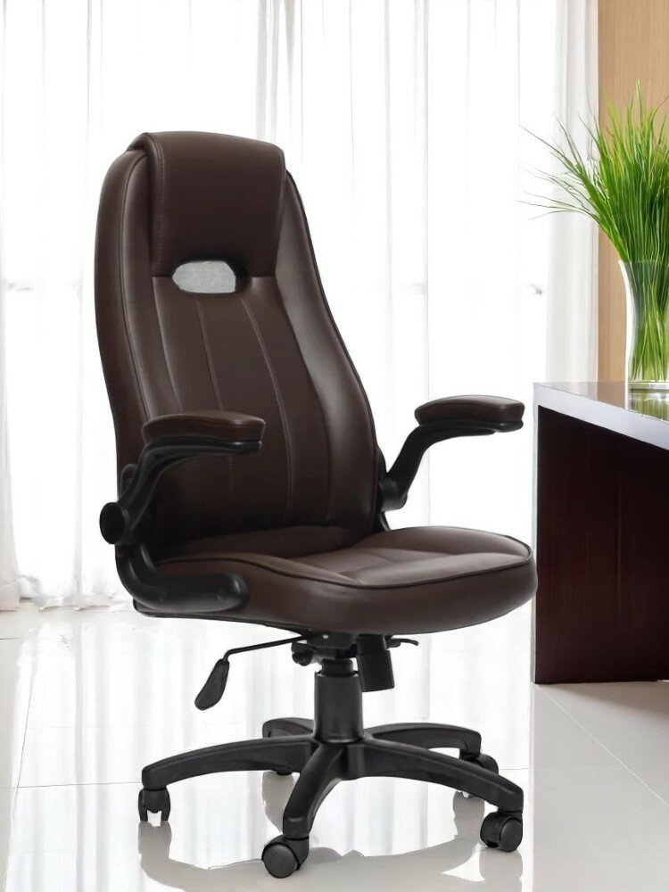 Кресло компьютерное РОСКРЕСЛА ZEN Ergonomics офисное, экокожа, топ-ган люкс, регулируемые подлокотники, коричневый