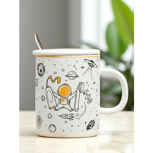 Кружка для чая Космонавт В поисках звезды черная 570 мл с трубочкой металлической термокружка с крышкой чашка детская 990₽