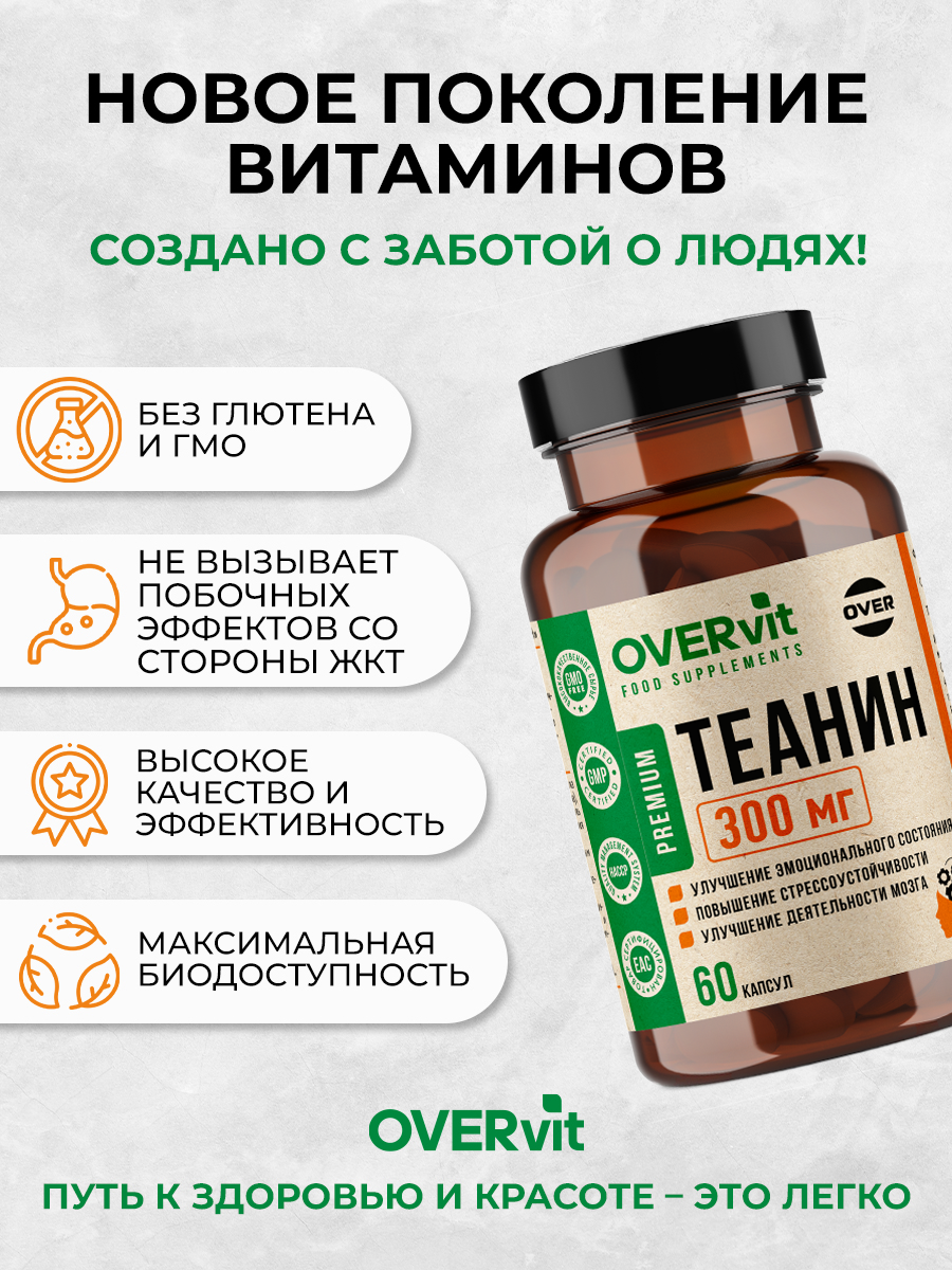 Бад От Вредных Привычек Теанин 60 капсул, витамины для мозга, для умственной активности, для памяти, для энергии