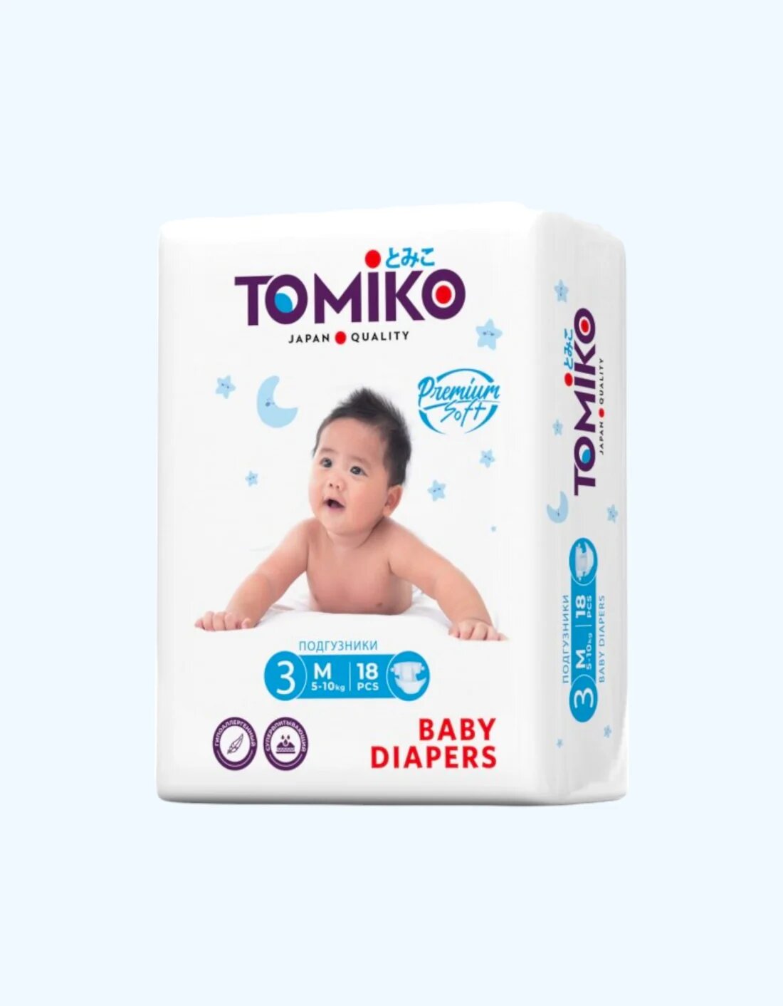 Подгузники Tomiko Premium Soft M, для малышей от 5-10кг, 18шт