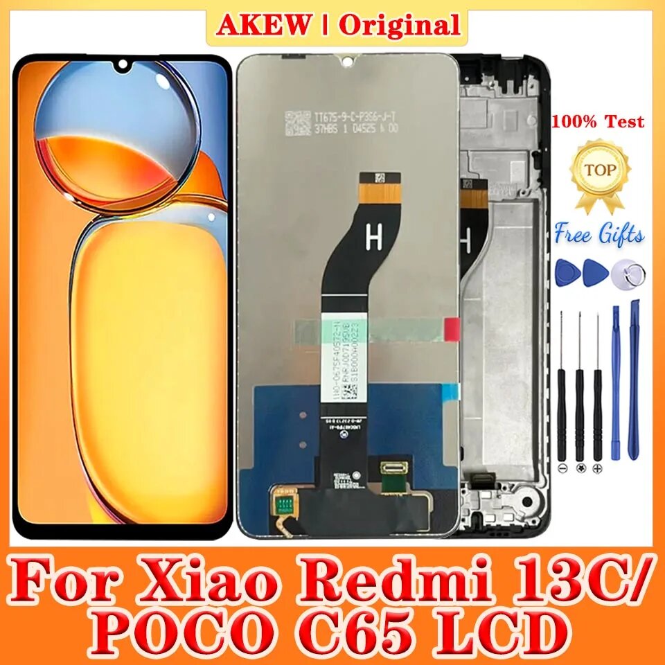 ЖК-дисплей для Xiaomi Redmi 13C, новый дисплей Poco C65, 23100RN82L, сенсорная панель, экран 23106RN0DA, дигитайзер в сборе, замена, оригинал, Poco C65 With Frame