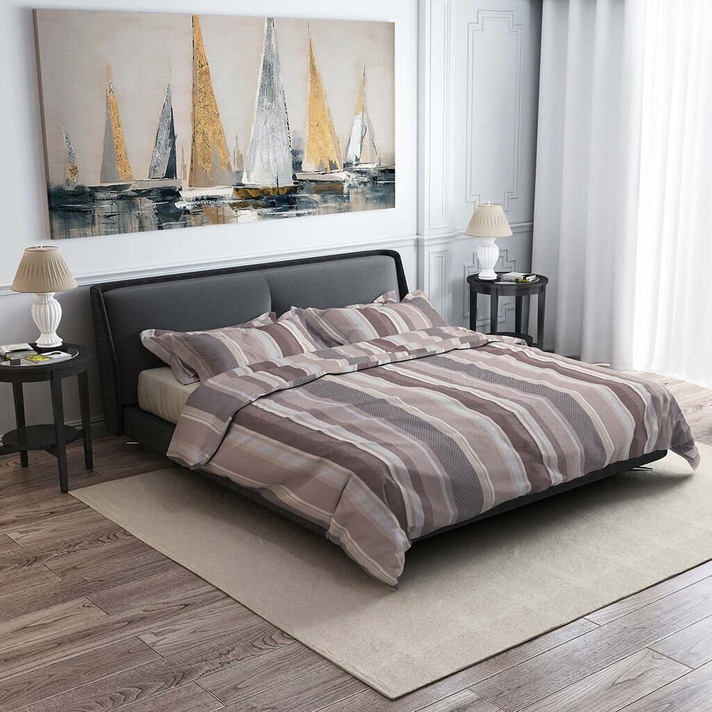 Постельное белье, комплект Евростандарт "Розовый закат/Молочный" 4 предмета, поплин 115г/м2, наволочки 50х70см