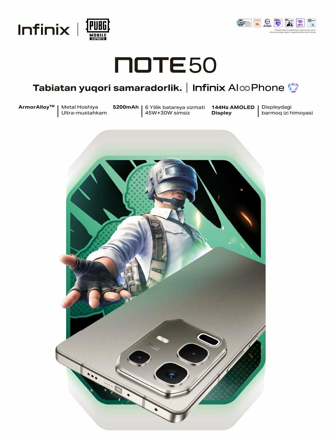 Смартфон Infinix Note 50 Pro, 12+12/256Гб, AMOLED 144Гц, 5200mAч 90W, беспроводная зарядка Серый