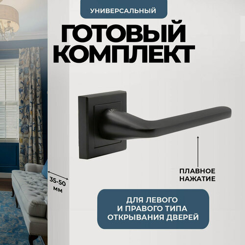 Изображение товара Ручка дверная межкомнатная (2 шт) нажимная, черная матовая Loid 435 BL