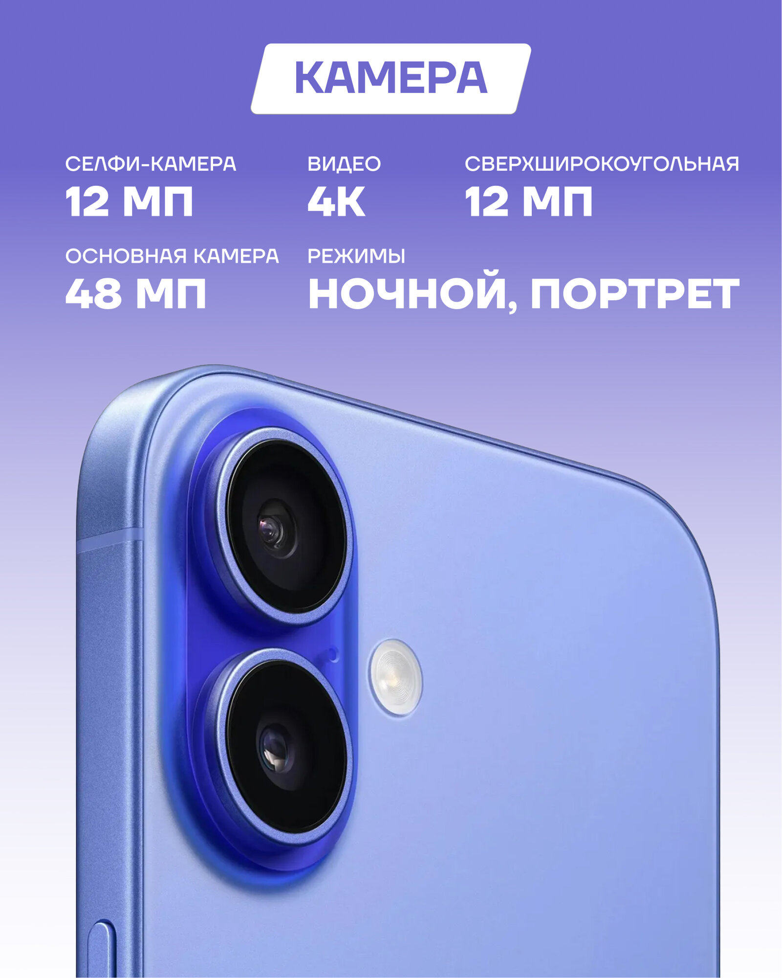Смартфон Apple iPhone 16 128Gb Ultramarine / ультрамариновый синий (eSIM) — фото 1