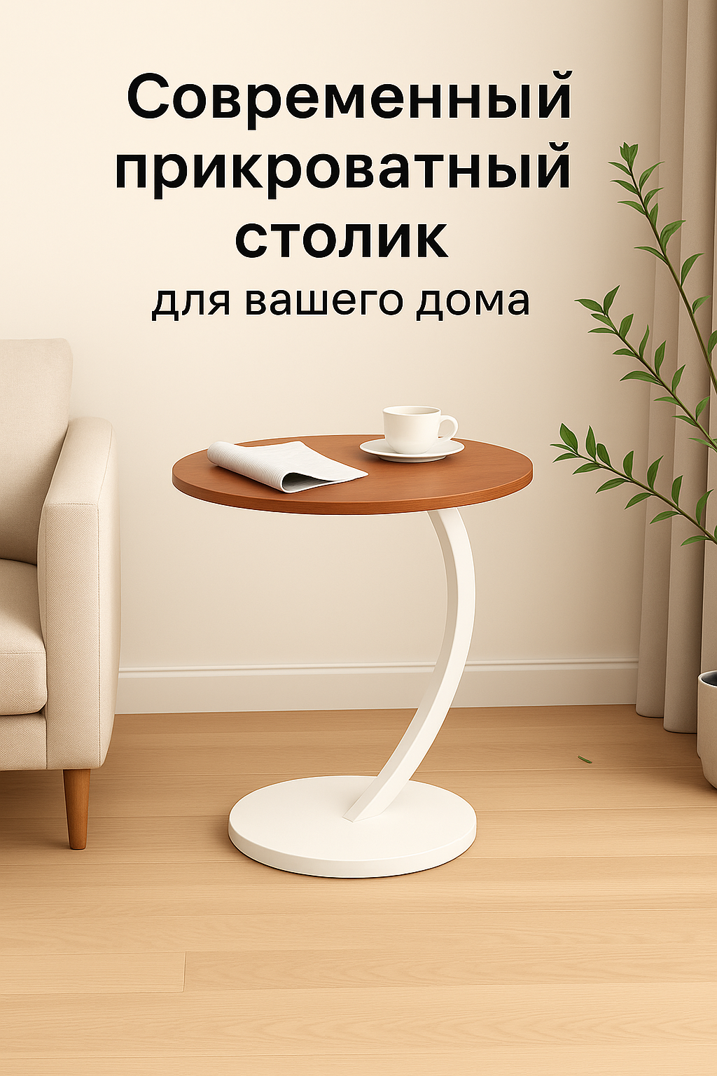 Прикроватный столик, круглый, металлический, для спальни, для гостиной
