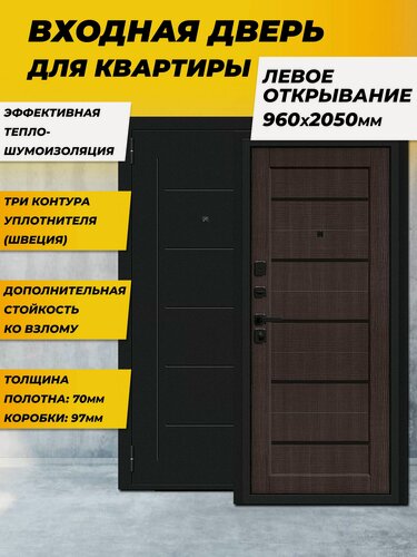 Изображение товара Входная дверь металлическая для квартиры Борн/SBlack Букле черное/Wenge Melinga Левая 2050*960