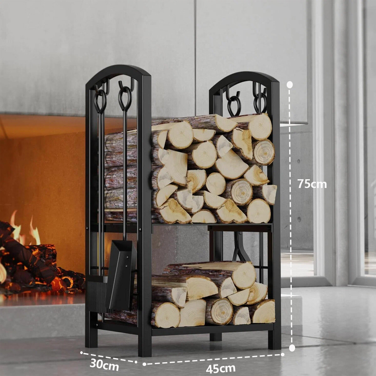 Дровница с инструментом металл 40x30x75см напольная чёрная