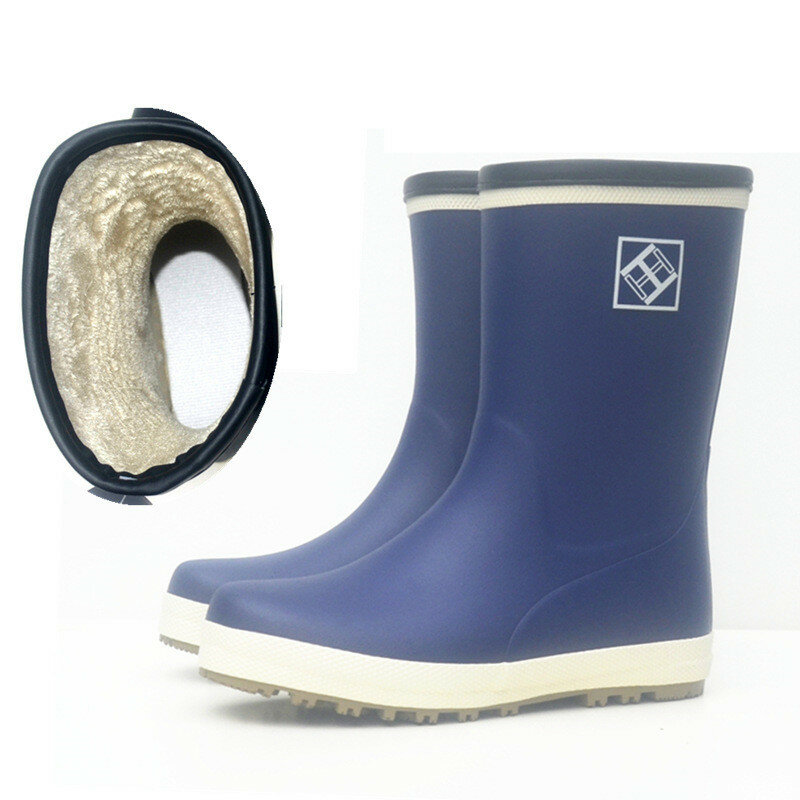 Мужские резиновые сапоги с флисовой подкладкой, до середины голени, легкие, стильные, новые осенне-зимние водонепроницаемые туфли на плоской подошве, теплые и непромокаемые.