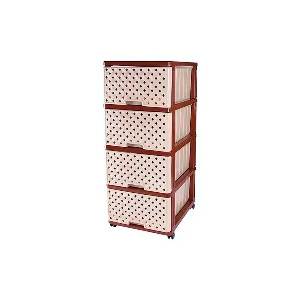 Комод пластиковый 'сетка' 4 ящика бежевый на колесах 43х38х92см