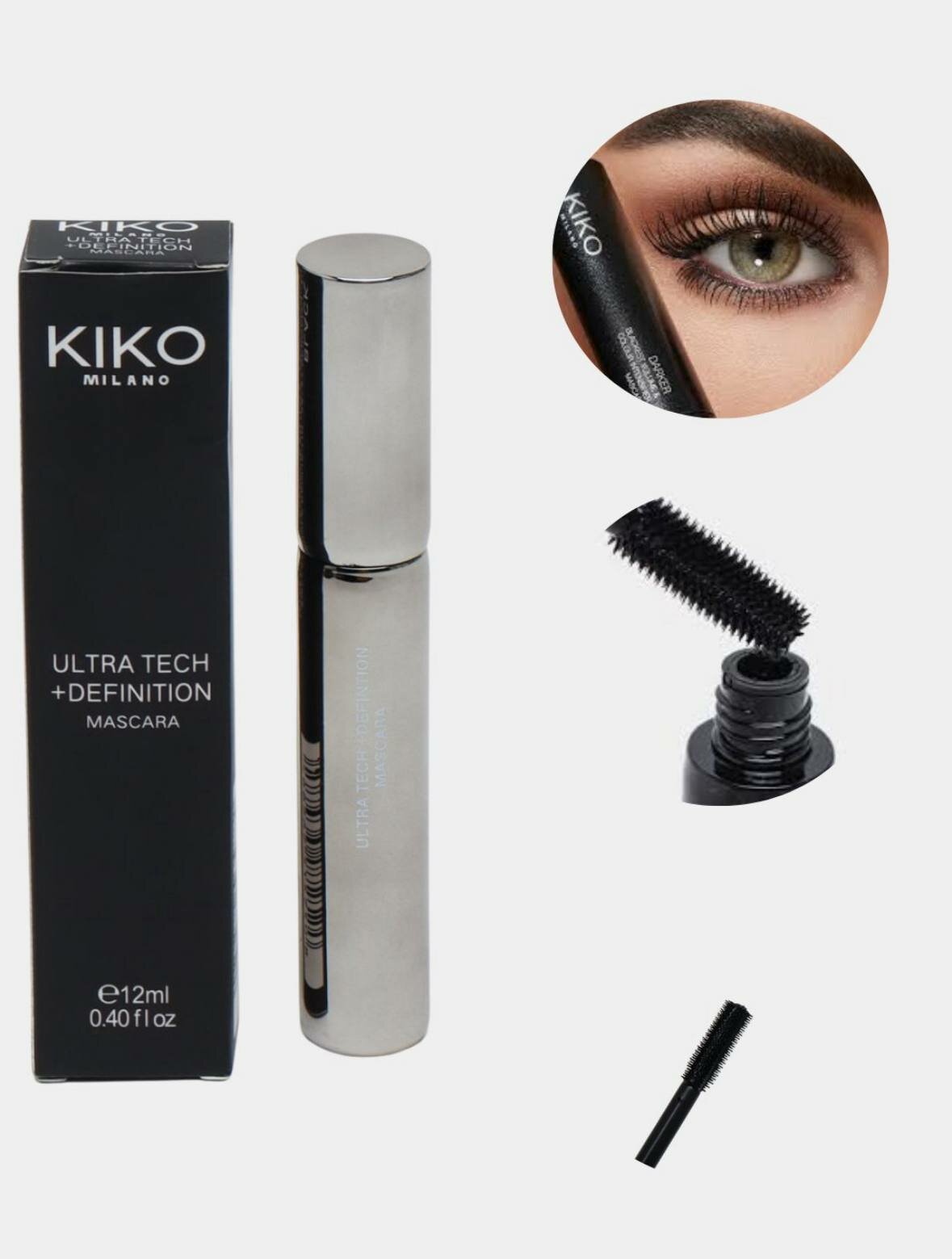 Тушь для ресниц KIKO, Черная, водостойкая, для объема, 12 мл