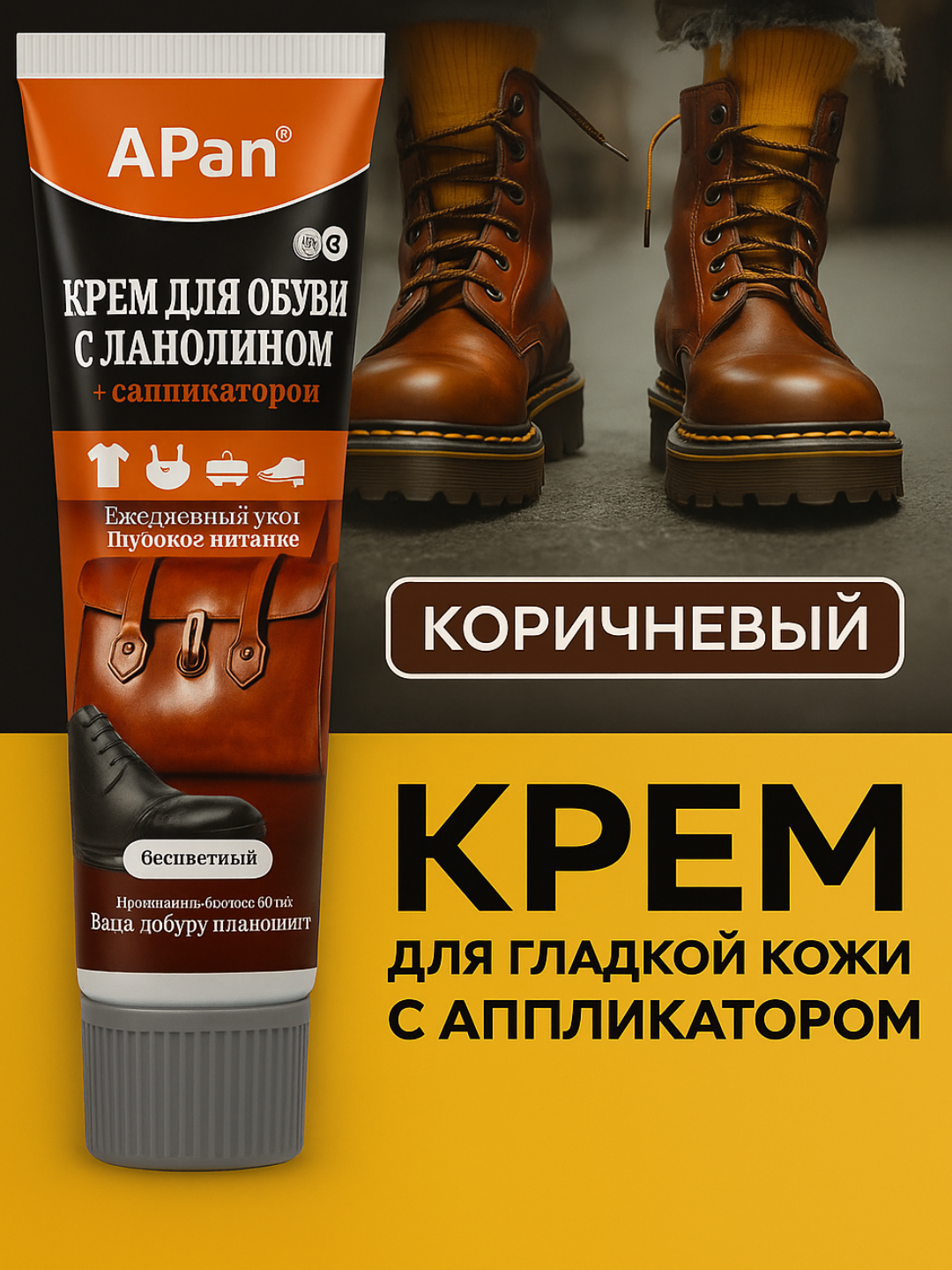 Крем для обуви Без бренда, антибактериальный, с воском, с аппликатором