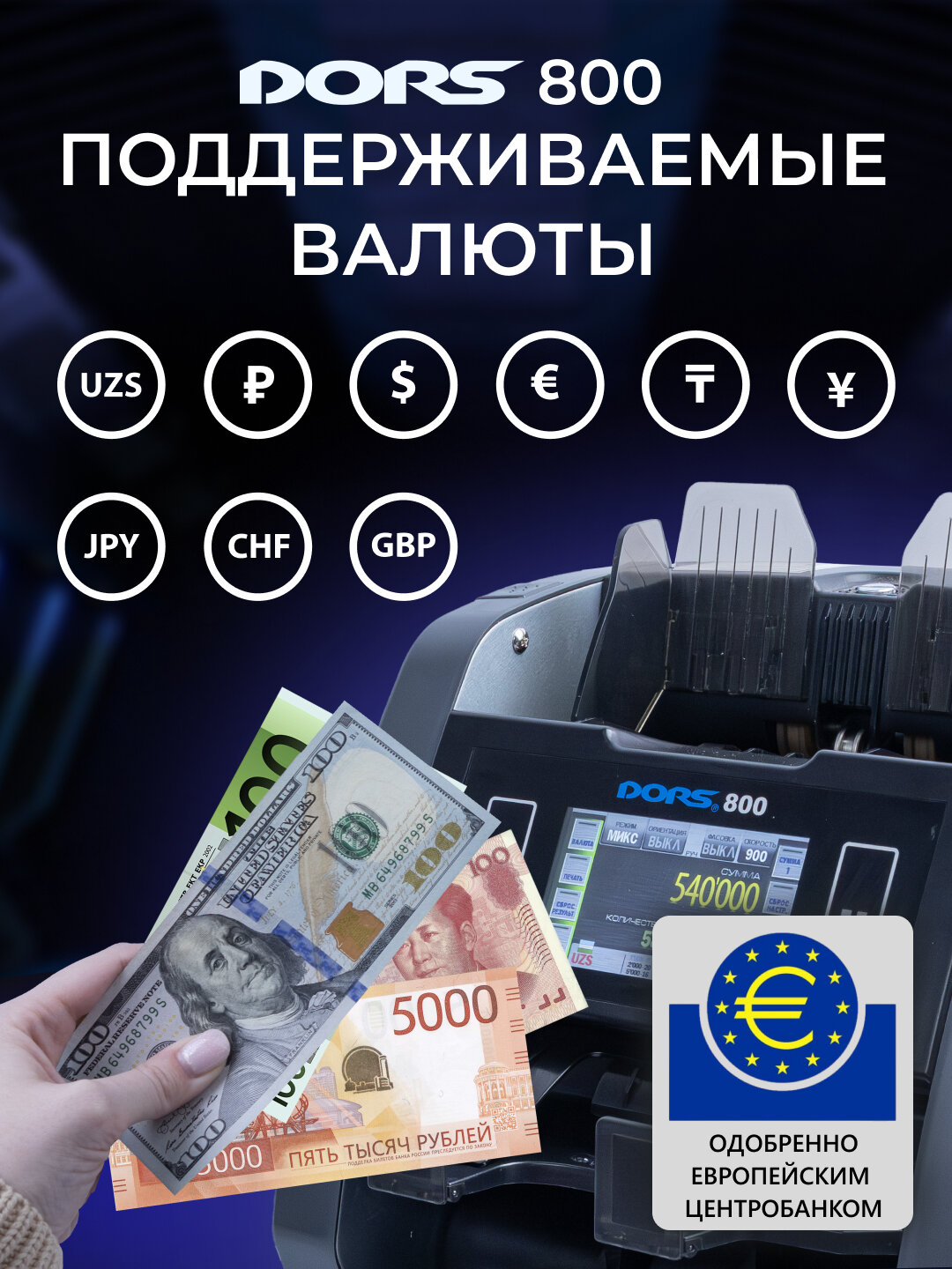 Счетчик-сортировщик банкнот с детекцией DORS 800, мультивалютный — фото 1