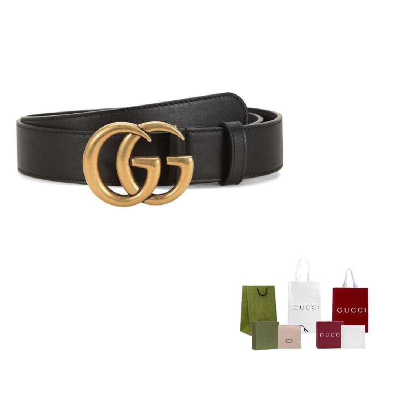 GUCCI GG Marmont Ремни из коровьей кожи Унисекс Черный Ширина 3 см 80