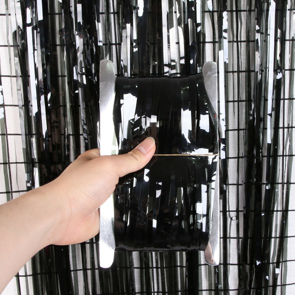 Красивые многоцветные дождевые занавески в стиле макарон для праздничного оформления, 1x2,5 м черная занавеска