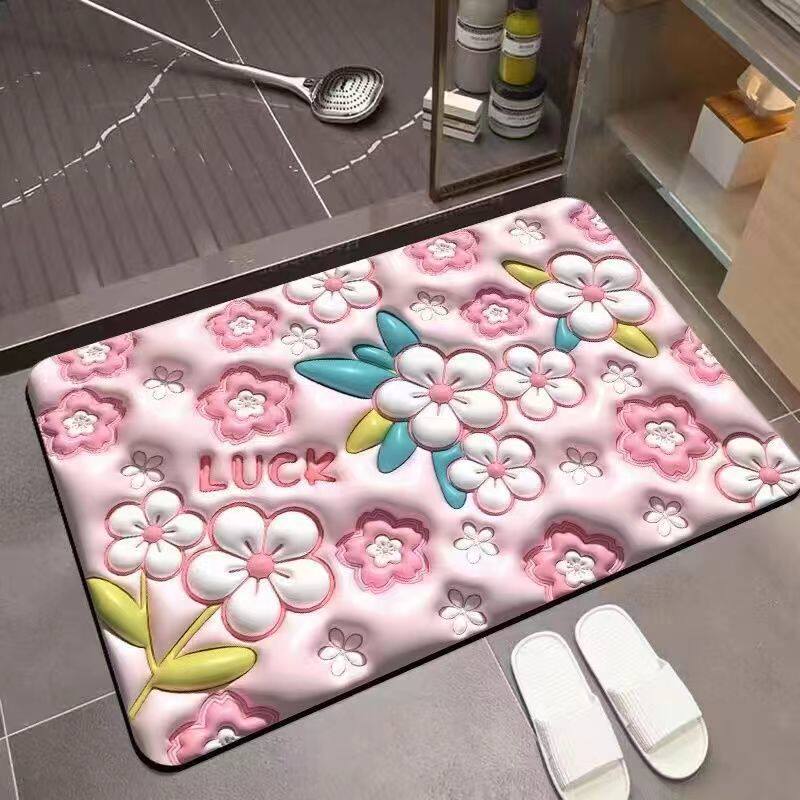 3D Коврик для ванной из диатомита Нескользящий Впитывающий Быстросохнущий Коврик для пола 3D Сакура 40x60см