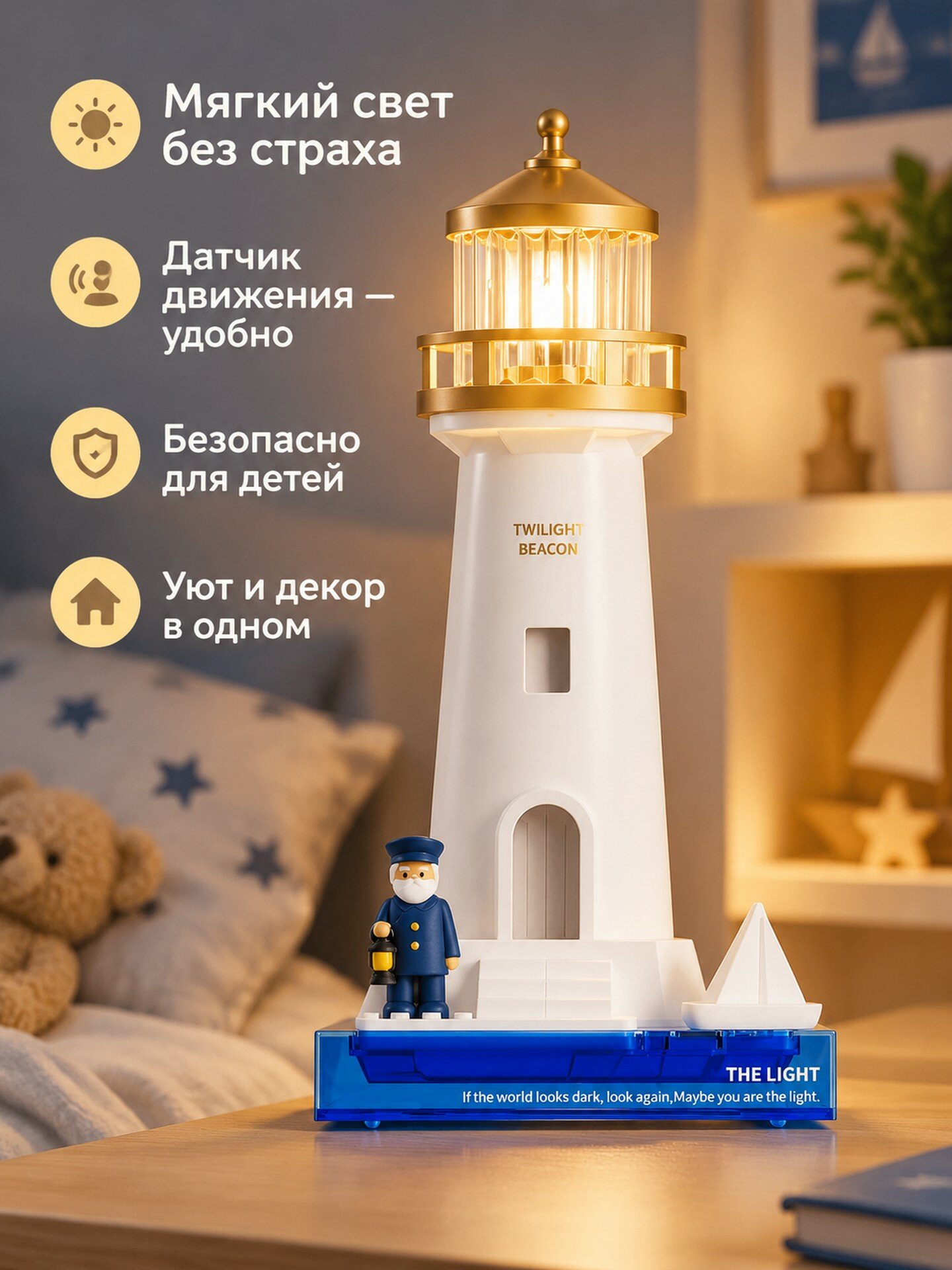 Ночник-проектор с датчиком движения, маяк, для детей и взрослых, С датчиком движения, 5 Вт